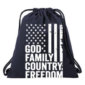 God Family Country Freedom Patriotic Christian USA Flag Long Drawstring Bag