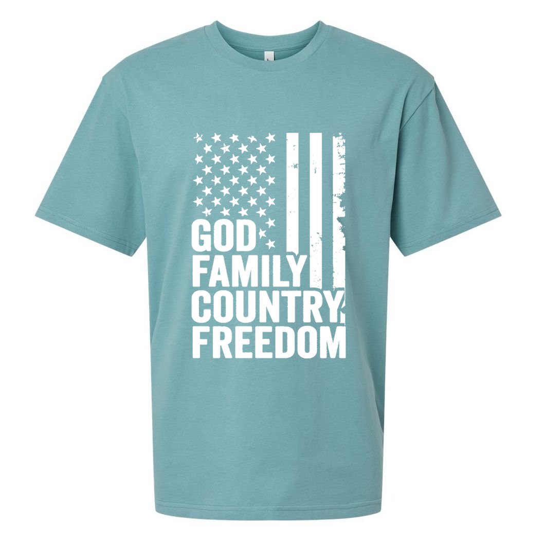 God Family Country Freedom Patriotic Christian USA Flag Long Sueded Cloud Jersey T-Shirt