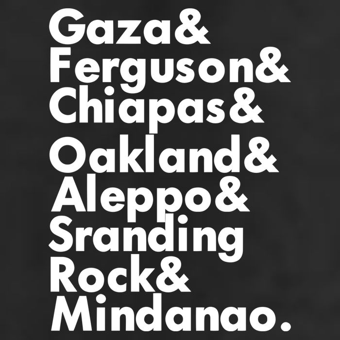 Gaza & Ferguson & Chiapas & Oakland & Aleppo 7 Panel Mesh Trucker Snapback Hat