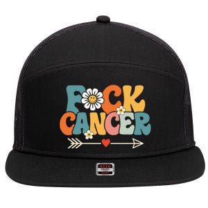 Groovy Fuck Cancer I Hate Cancer Breast Cancer Awareness 7 Panel Mesh Trucker Snapback Hat