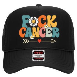 Groovy Fuck Cancer I Hate Cancer Breast Cancer Awareness High Crown Mesh Back Trucker Hat