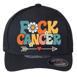 Groovy Fuck Cancer I Hate Cancer Breast Cancer Awareness Flexfit Unipanel Trucker Cap