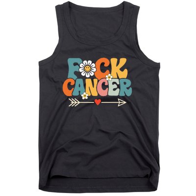 Groovy Fuck Cancer I Hate Cancer Breast Cancer Awareness Tank Top