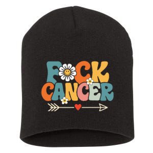 Groovy Fuck Cancer I Hate Cancer Breast Cancer Awareness Short Acrylic Beanie