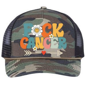 Groovy Fuck Cancer I Hate Cancer Breast Cancer Awareness Retro Rope Trucker Hat Cap