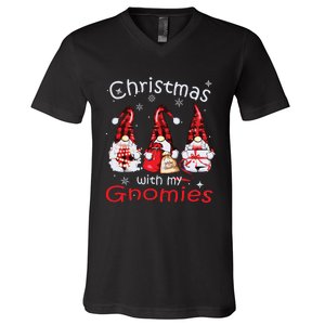 Gnome Family Christmas Shirts For Women Buffalo Plaid V-Neck T-Shirt