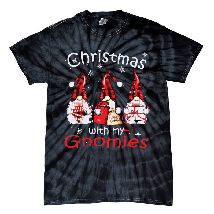 Gnome Family Christmas Shirts For Women Buffalo Plaid Tie-Dye T-Shirt