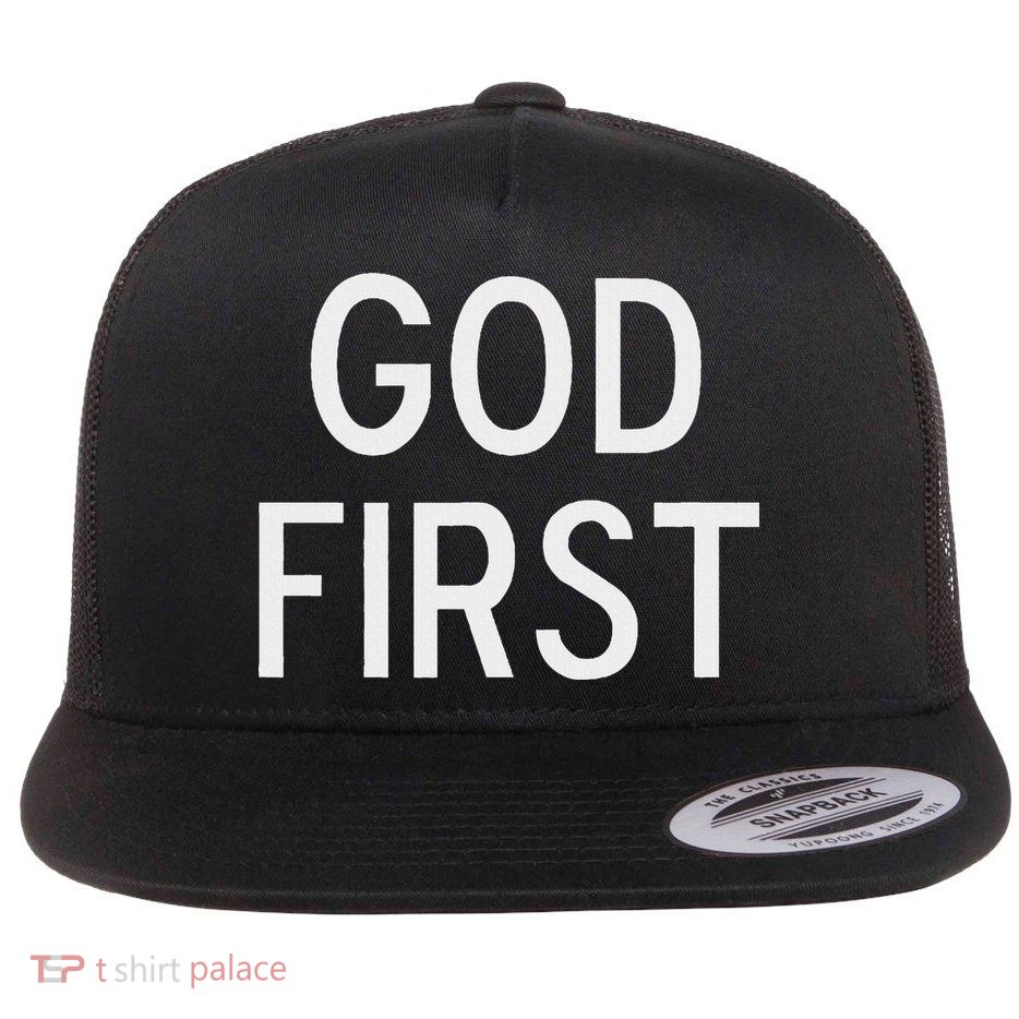 God First Christian Bible Faith Family Flat Bill Trucker Hat