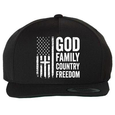 God Family Country Freedom Meaningful Gift Christian Usa Flag Cross Great Gift Wool Snapback Cap