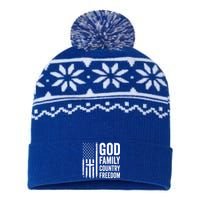 God Family Country Freedom Meaningful Gift Christian Usa Flag Cross Great Gift USA-Made Snowflake Beanie