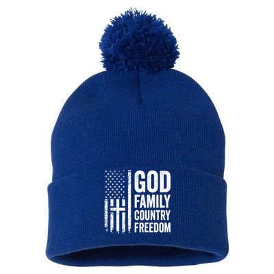 God Family Country Freedom Meaningful Gift Christian Usa Flag Cross Great Gift Pom Pom 12in Knit Beanie