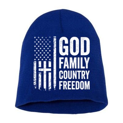 God Family Country Freedom Meaningful Gift Christian Usa Flag Cross Great Gift Short Acrylic Beanie