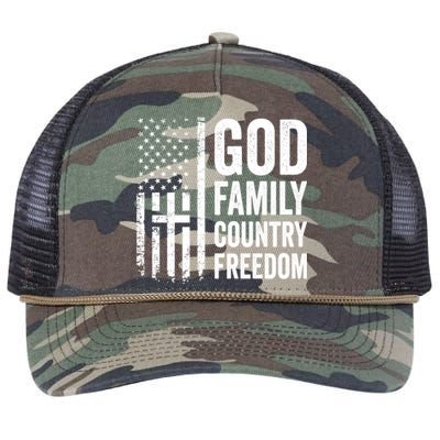 God Family Country Freedom Meaningful Gift Christian Usa Flag Cross Great Gift Retro Rope Trucker Hat Cap