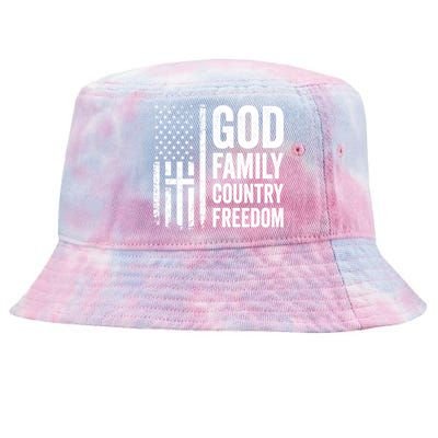 God Family Country Freedom Meaningful Gift Christian Usa Flag Cross Great Gift Tie-Dyed Bucket Hat