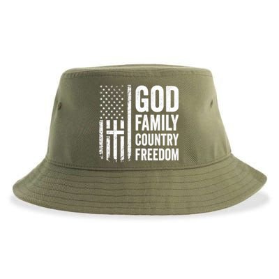 God Family Country Freedom Meaningful Gift Christian Usa Flag Cross Great Gift Sustainable Bucket Hat