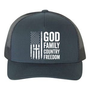 God Family Country Freedom Meaningful Gift Christian Usa Flag Cross Great Gift Yupoong Adult 5-Panel Trucker Hat