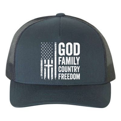 God Family Country Freedom Meaningful Gift Christian Usa Flag Cross Great Gift Yupoong Adult 5-Panel Trucker Hat