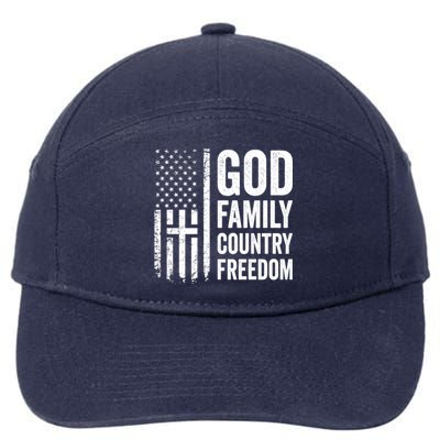 God Family Country Freedom Meaningful Gift Christian Usa Flag Cross Great Gift 7-Panel Snapback Hat