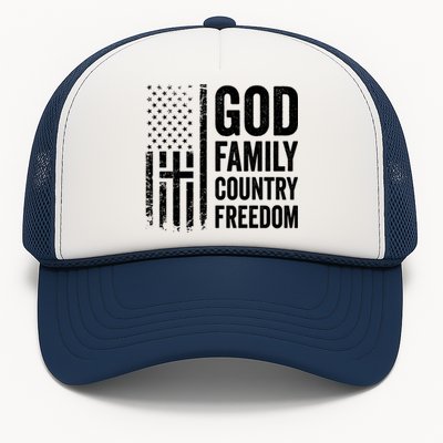 God Family Country Freedom Meaningful Gift Christian Usa Flag Cross Great Gift Trucker Hat