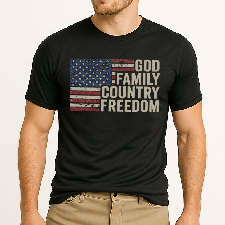 God Family Country Freedom 4th July USA Flag Christian Cooling Performance Crew T-Shirt