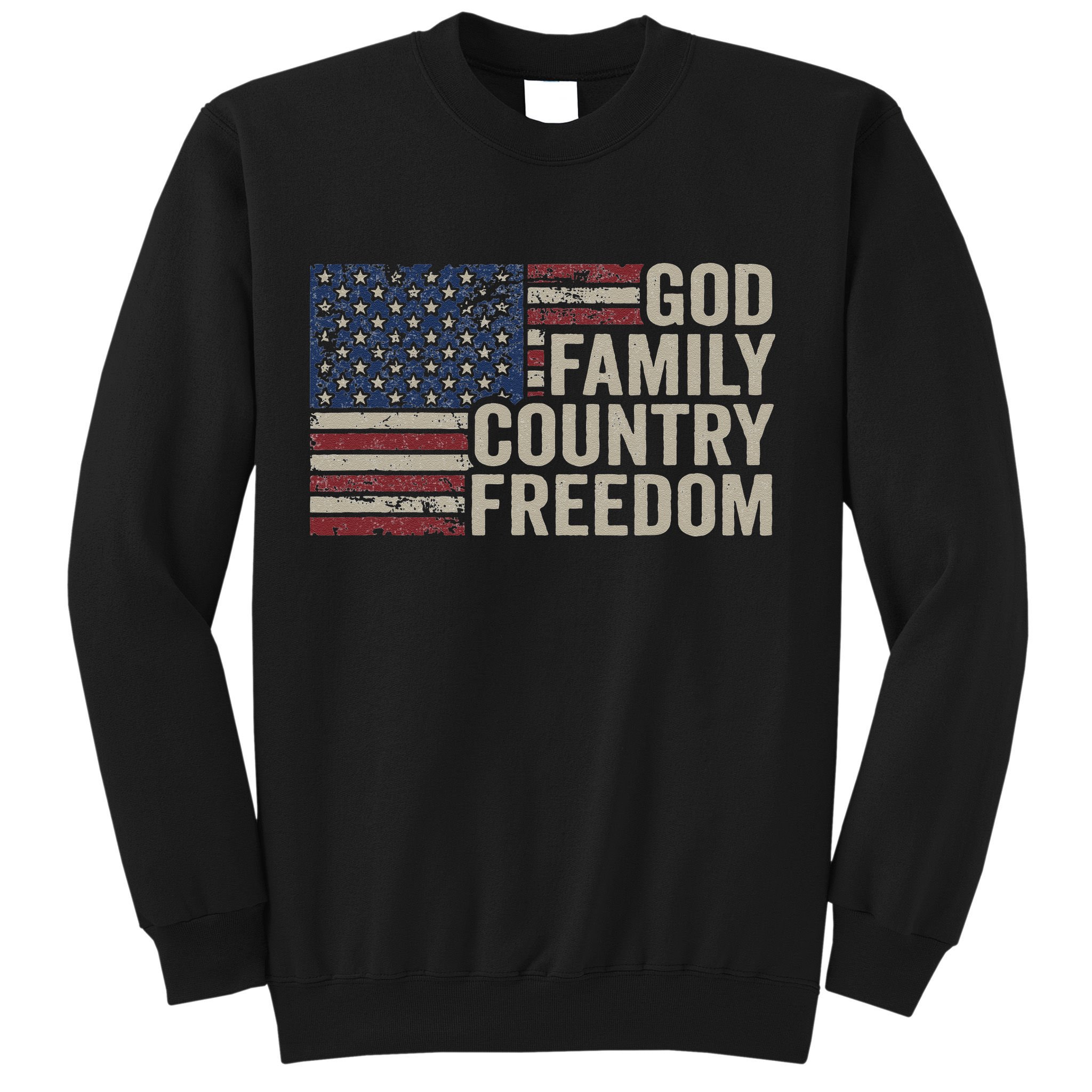 God Family Country Freedom 4th July USA Flag Christian Sweatshirt