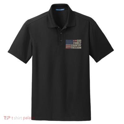 God Family Country Freedom 4th July USA Flag Christian Dry Zone Grid Polo
