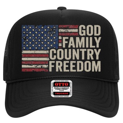 God Family Country Freedom 4th July USA Flag Christian Trucker Hat