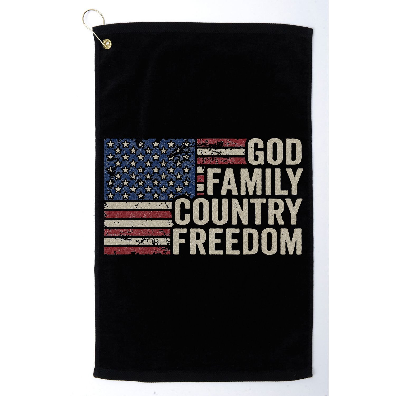 God Family Country Freedom 4th July USA Flag Christian Golf Towel