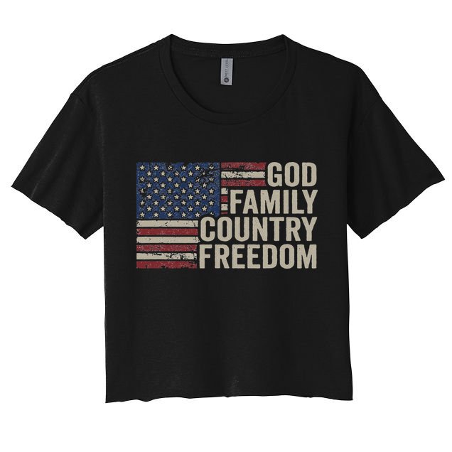 God Family Country Freedom 4th July USA Flag Christian Crop Top