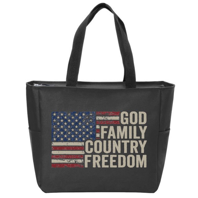 God Family Country Freedom 4th July USA Flag Christian Zip Tote Bag