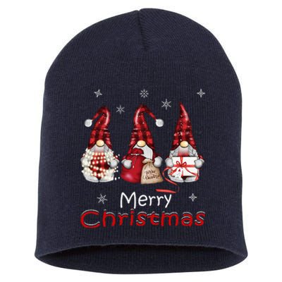 Gnome Family Christmas For Buffalo Plaid Short Acrylic Beanie