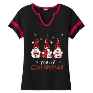 Gnome Family Christmas Shirts For Women Buffalo Plaid Ladies Halftime Notch Neck Tee