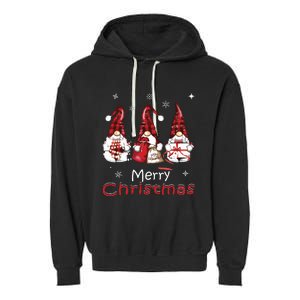 Gnome Family Christmas Shirts For Women Buffalo Plaid Garment-Dyed Fleece Hoodie