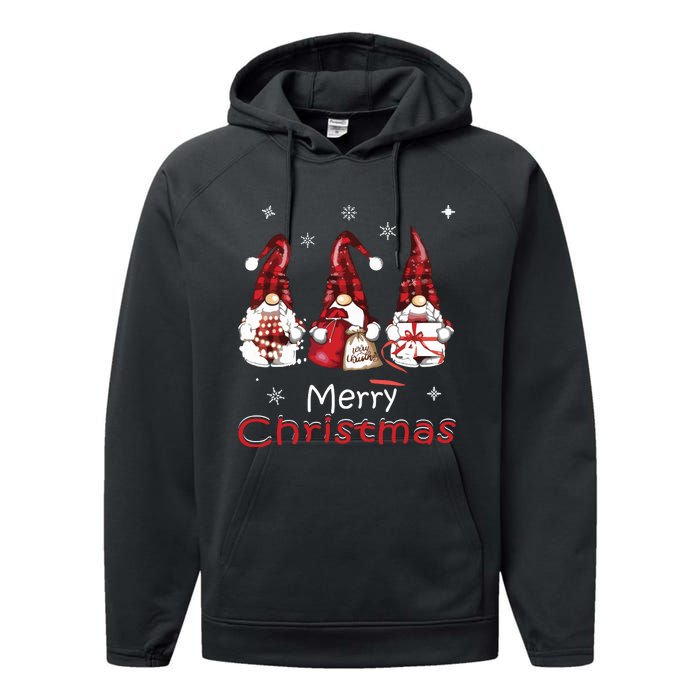 Gnome Family Christmas Shirts For Women Buffalo Plaid Performance Fleece Hoodie