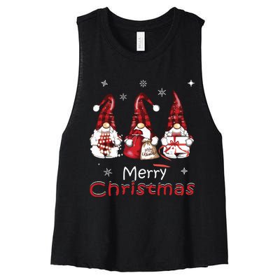 Gnome Family Christmas Shirts For Women Buffalo Plaid Women's Racerback Cropped Tank