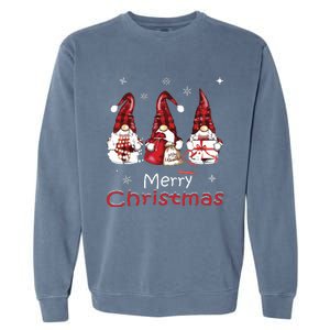 Gnome Family Christmas Shirts For Women Buffalo Plaid Garment-Dyed Sweatshirt