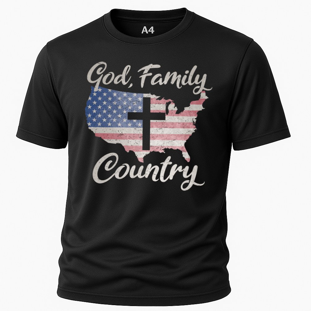 God Family Country Christian Cross Vintage Usa American Flag Great Gift Cooling Performance Crew T-Shirt