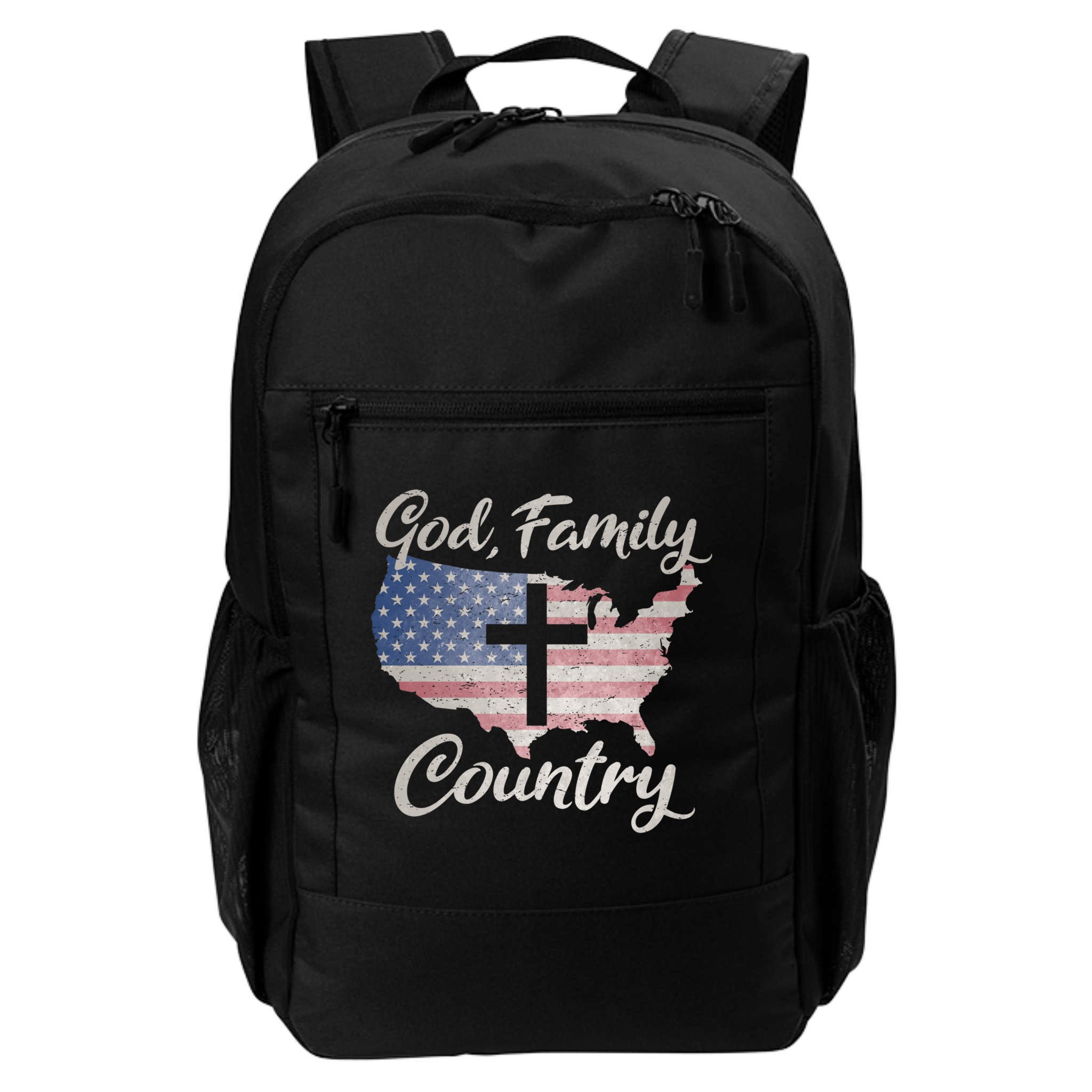 God Family Country Christian Cross Vintage Usa American Flag Great Gift Backpack