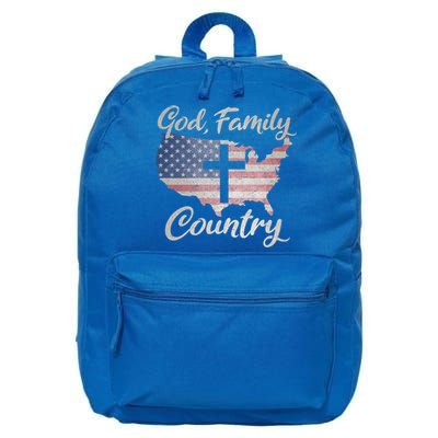 God Family Country Christian Cross Vintage Usa American Flag Great Gift 16 in Basic Backpack