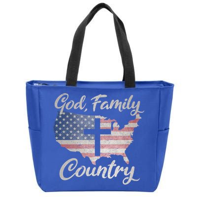 God Family Country Christian Cross Vintage Usa American Flag Great Gift Zip Tote Bag