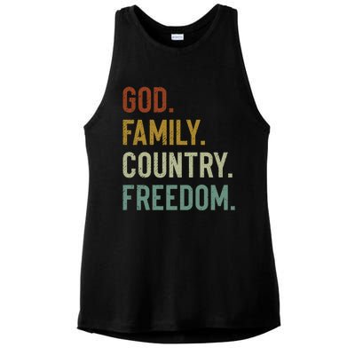 God Family Country Freedom Retro Patriotic Christian Values Cool Gift Ladies PosiCharge Tri-Blend Wicking Tank