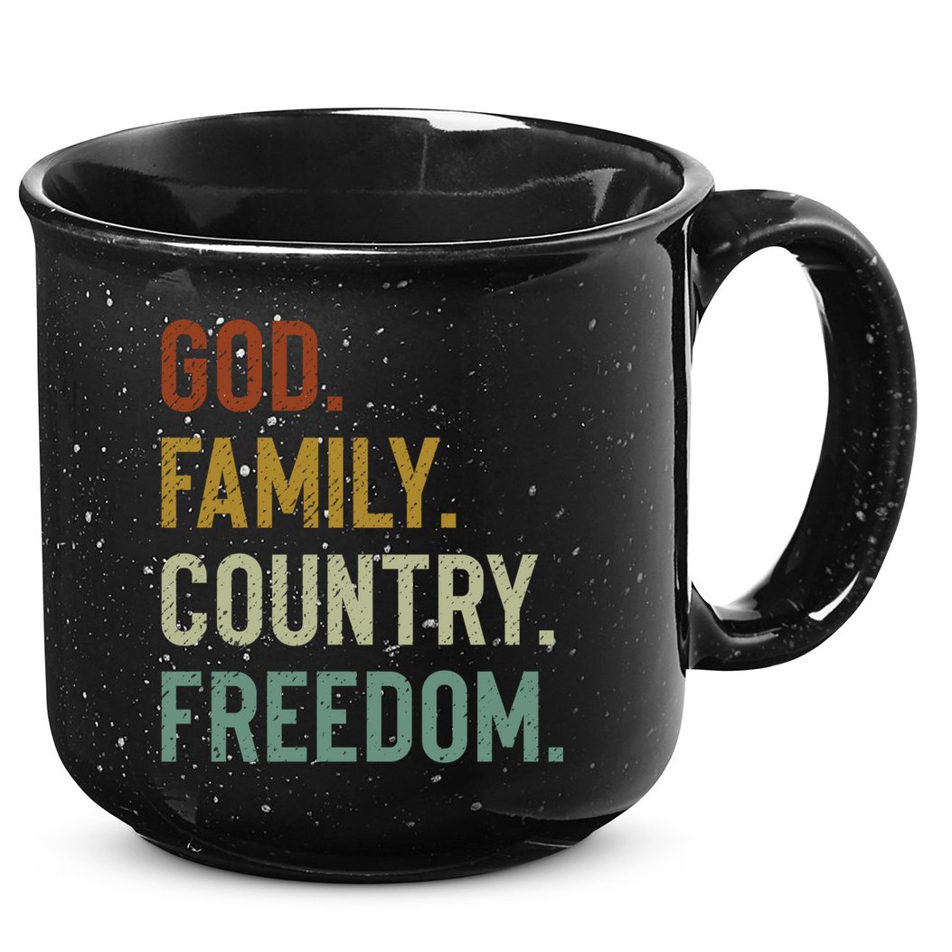 God Family Country Freedom Retro Patriotic Christian Values Cool Gift 15oz Campfire Ceramic Mug