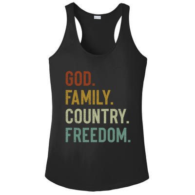 God Family Country Freedom Retro Patriotic Christian Values Cool Gift Ladies PosiCharge Competitor Racerback Tank