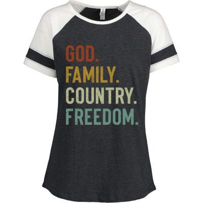 God Family Country Freedom Retro Patriotic Christian Values Cool Gift Enza Ladies Jersey Colorblock Tee