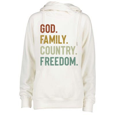 God Family Country Freedom Retro Patriotic Christian Values Cool Gift Womens Funnel Neck Pullover Hood