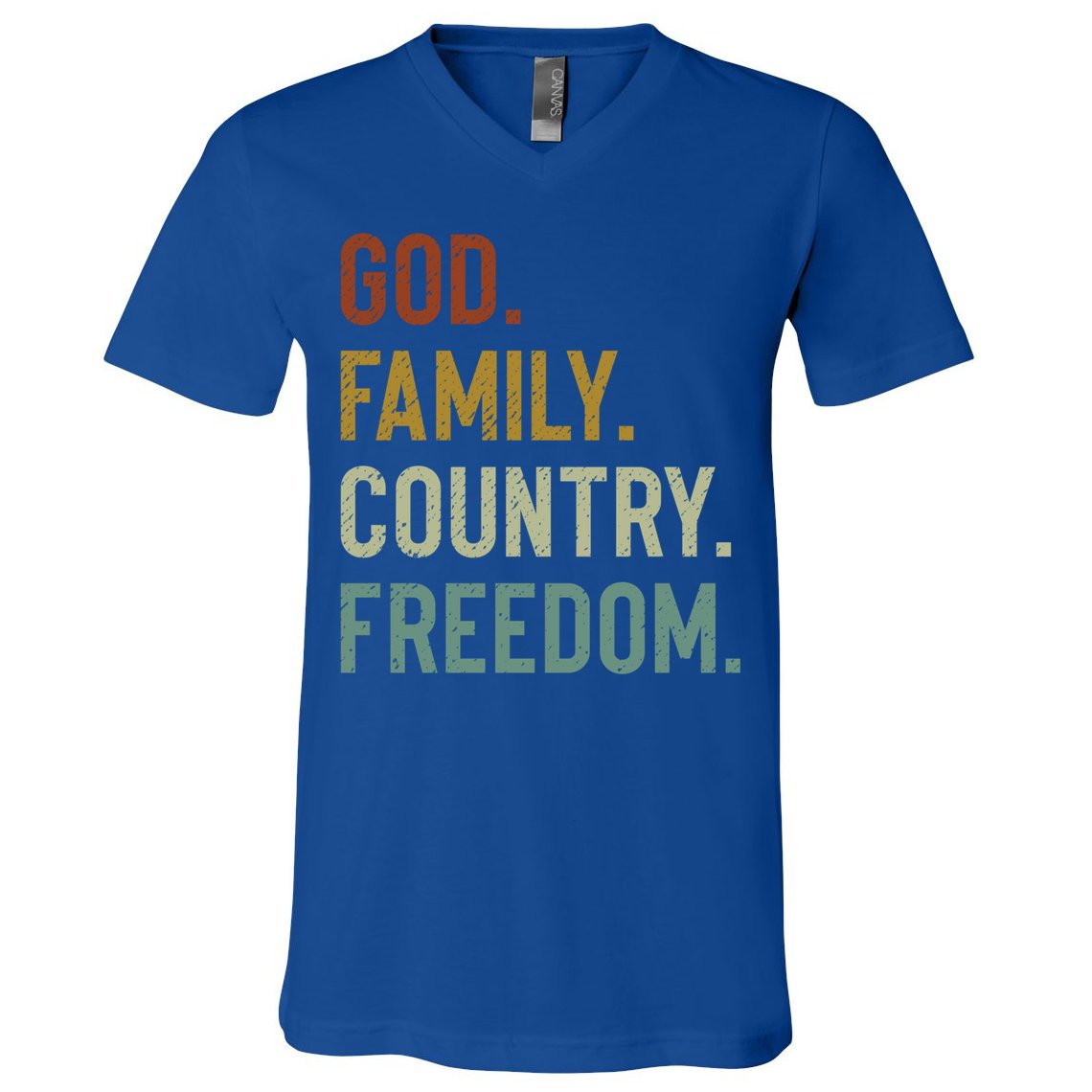 God Family Country Freedom Retro Patriotic Christian Values Cool Gift V-Neck T-Shirt