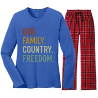 God Family Country Freedom Retro Patriotic Christian Values Cool Gift Women's Long Sleeve Flannel Pajama Set 