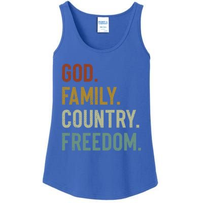 God Family Country Freedom Retro Patriotic Christian Values Cool Gift Ladies Essential Tank