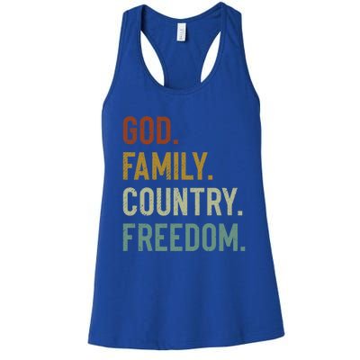 God Family Country Freedom Retro Patriotic Christian Values Cool Gift Women's Racerback Tank