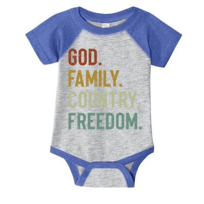 God Family Country Freedom Retro Patriotic Christian Values Cool Gift Infant Baby Jersey Bodysuit